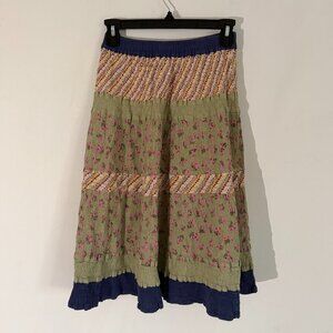 Tsumori Chisato Floral Pattern Boho Prairie Cotton Skirt Elasticated Waist